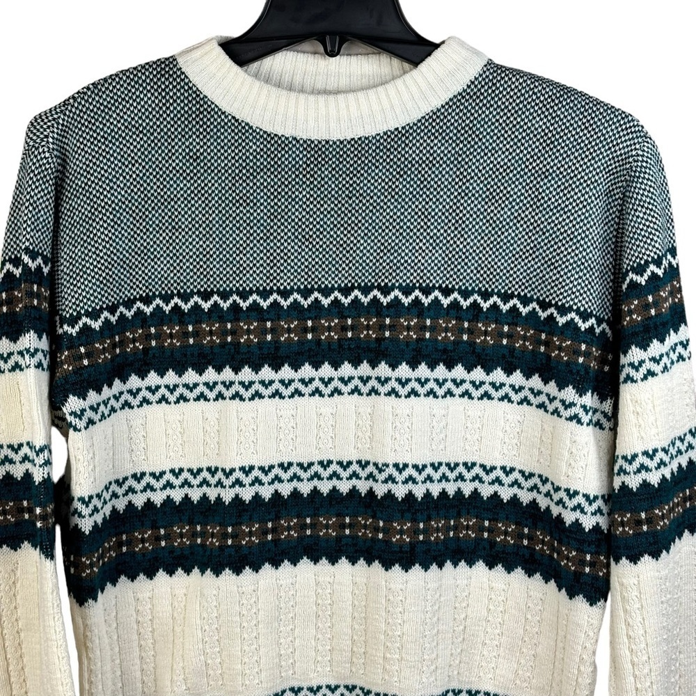 Vintage 90’s Hardwood & Pine Fair Isle Ski Resort Cream, Green & Brown Size Med